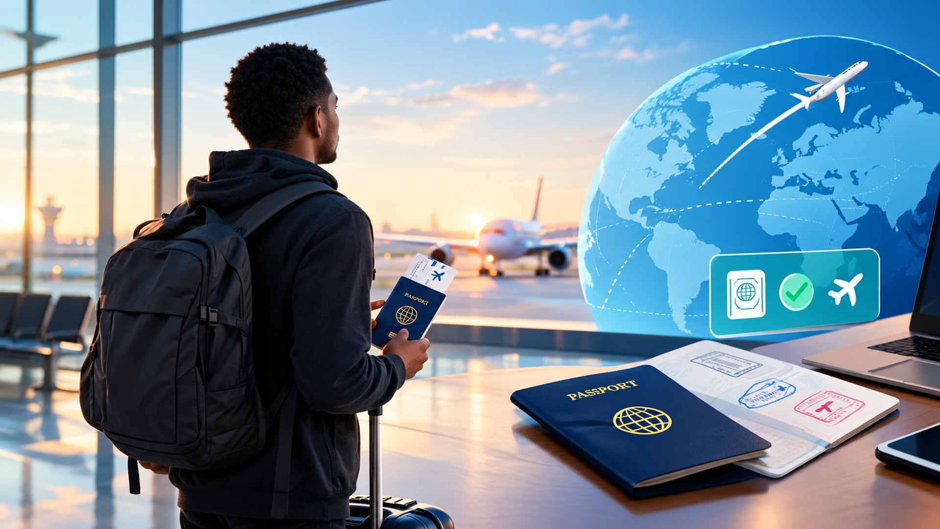 A traveler holding a passport and boarding pass at the airport