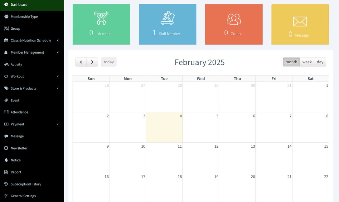 Zinen gym management system showing member counts and a class booking calendar
